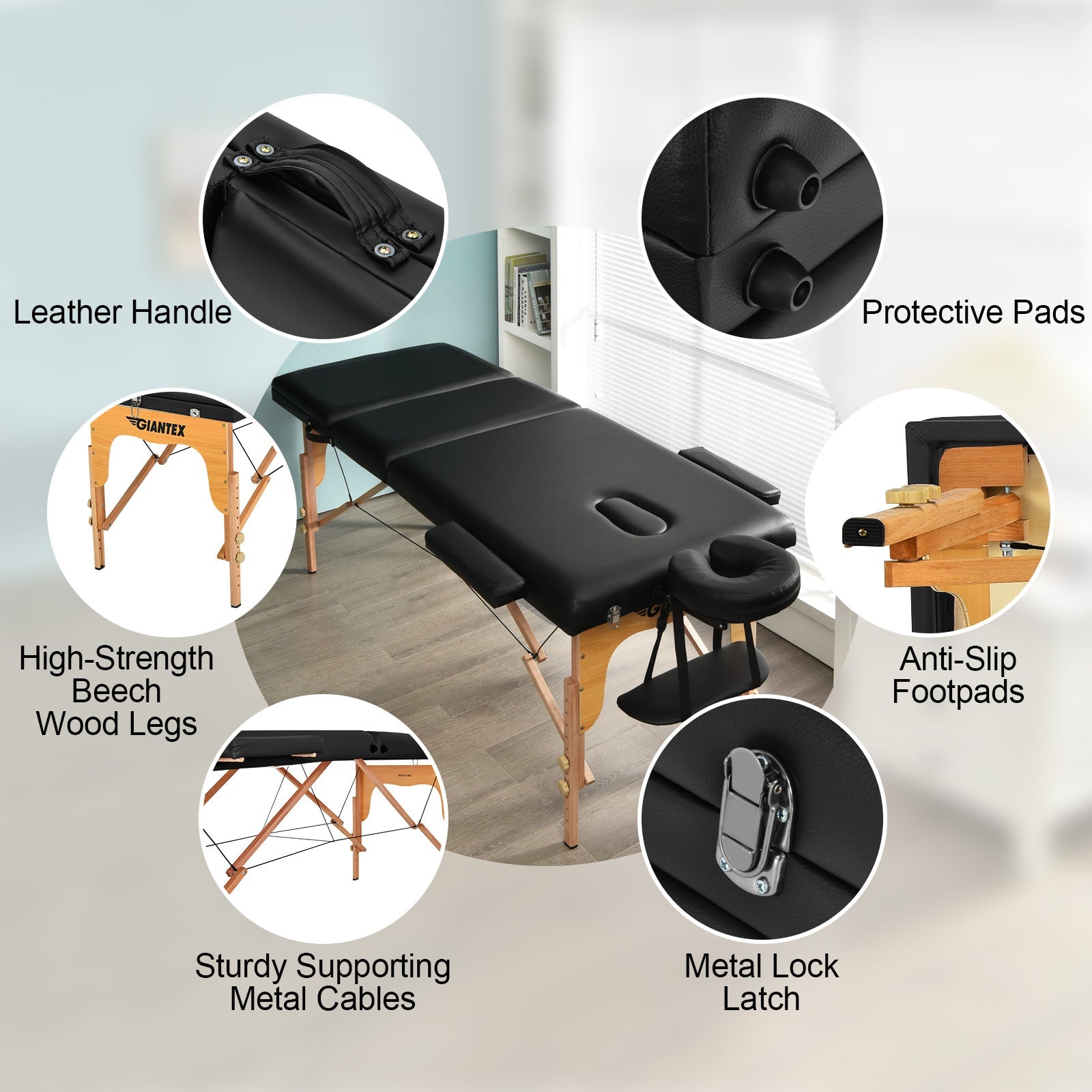 3 Fold Portable Adjustable Massage Table with Carry Case