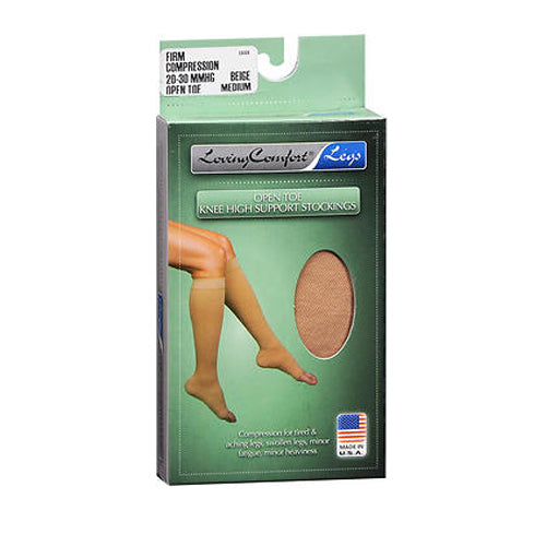 Loving Comfort Surgical Weight  Stockings  Knee-High Open Toe  Women 20-30Mmhg - Beige - Medium