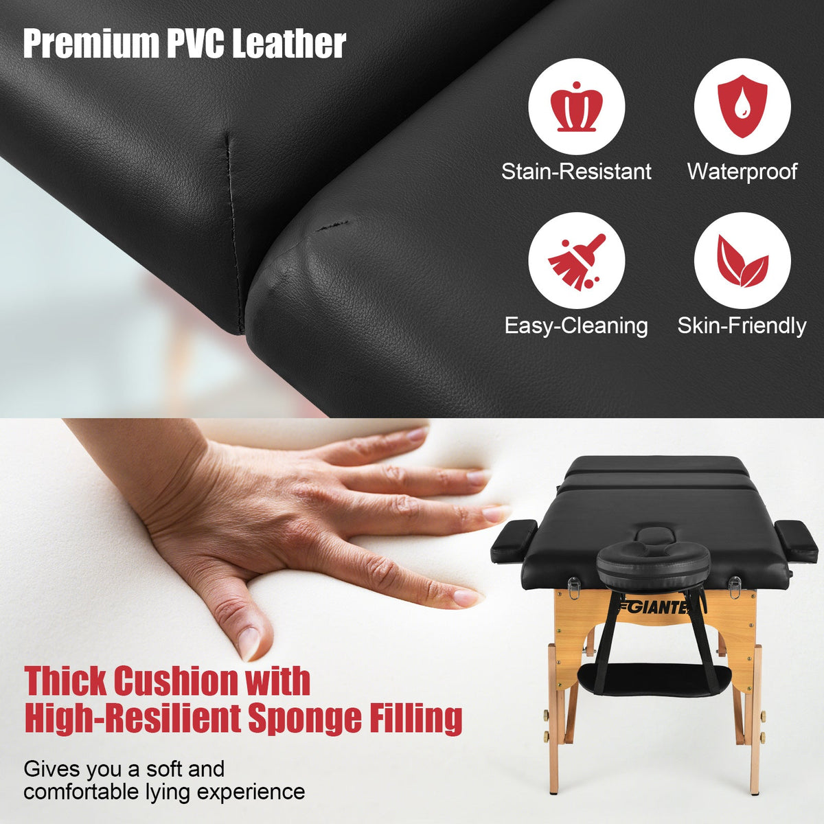 3 Fold Portable Adjustable Massage Table with Carry Case