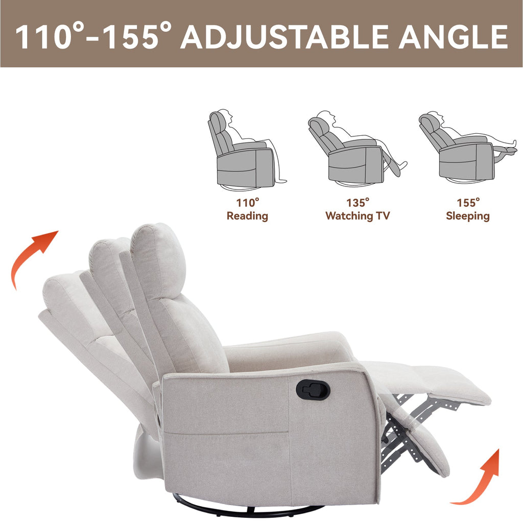 Heat Massage Manual Recliner Chair with Rocker and Swivel in Fabric