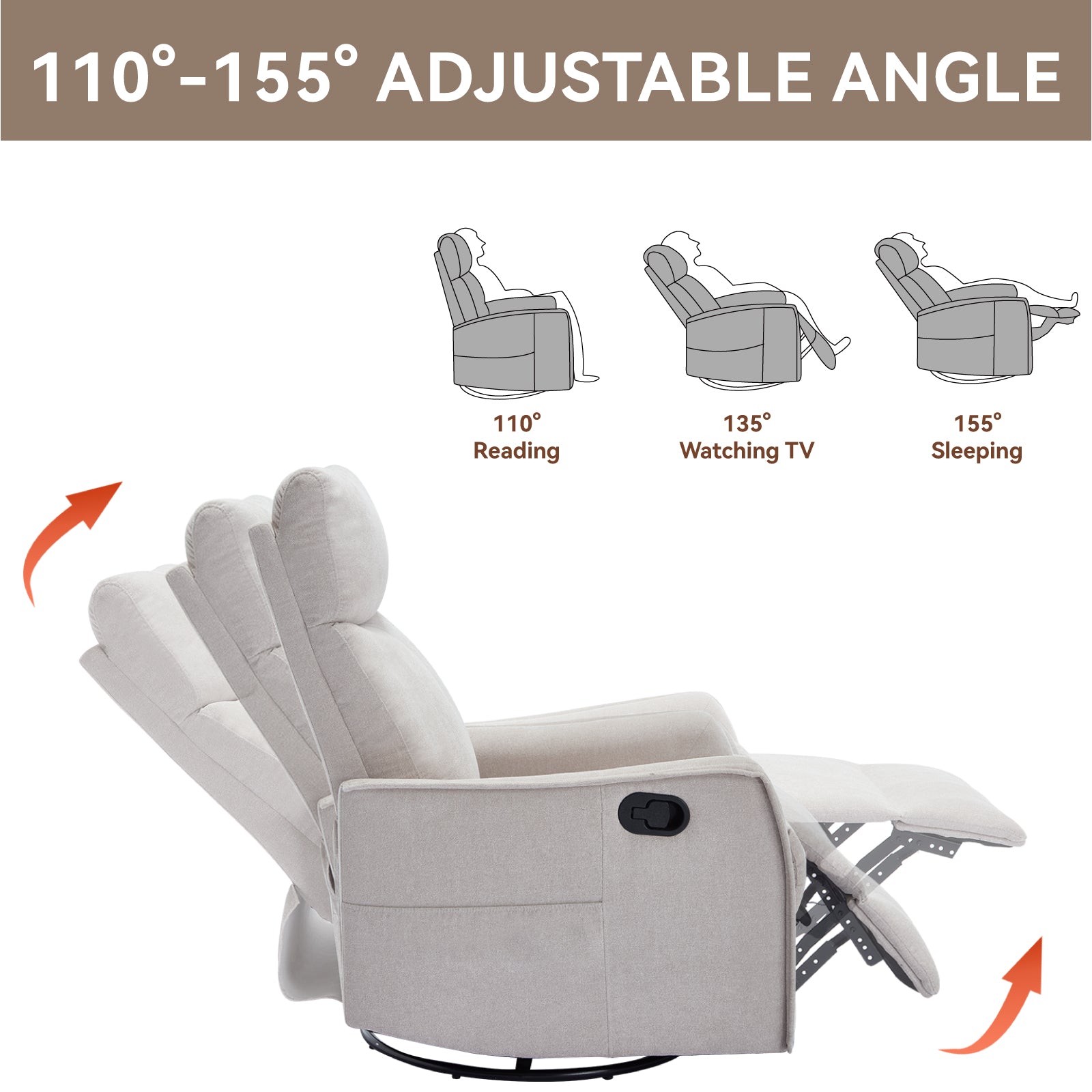 Heat Massage Manual Recliner Chair with Rocker and Swivel in Fabric