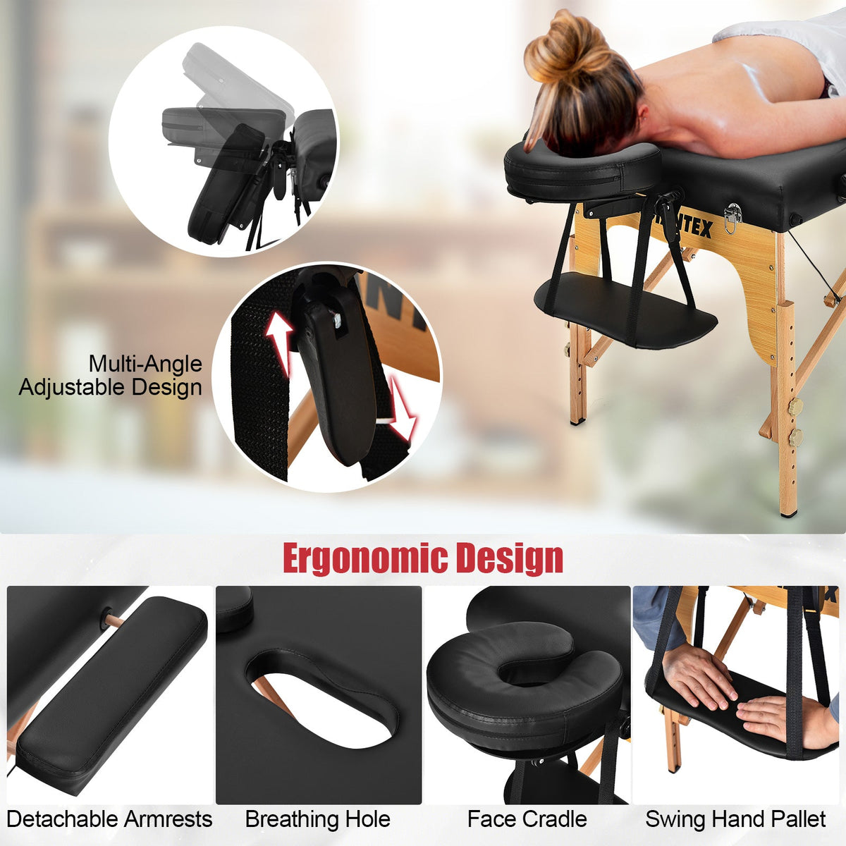 3 Fold Portable Adjustable Massage Table with Carry Case