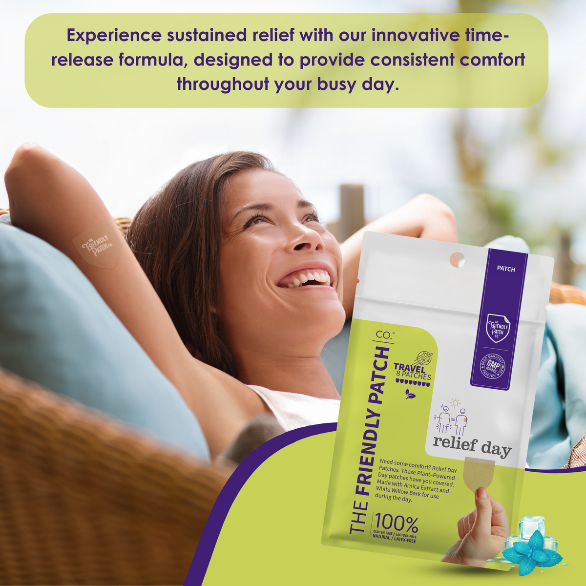 Relief Day Pain Patches: Sustained Arnica & Willow Bark Patches - 8 pack