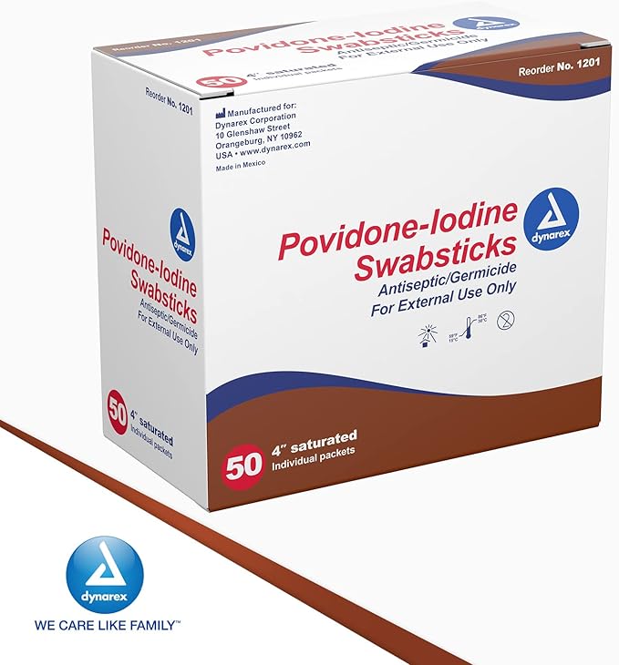 (Case) Dynarex Povidone-Iodine Swabsticks, 50/Box, 10 Boxes/Case