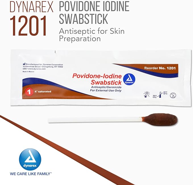 (Case) Dynarex Povidone-Iodine Swabsticks, 50/Box, 10 Boxes/Case