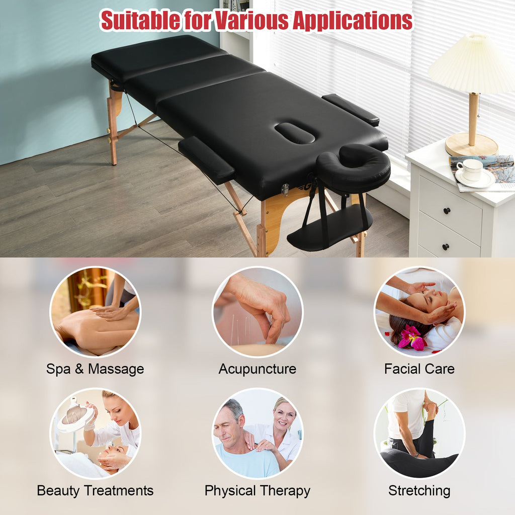 3 Fold Portable Adjustable Massage Table with Carry Case