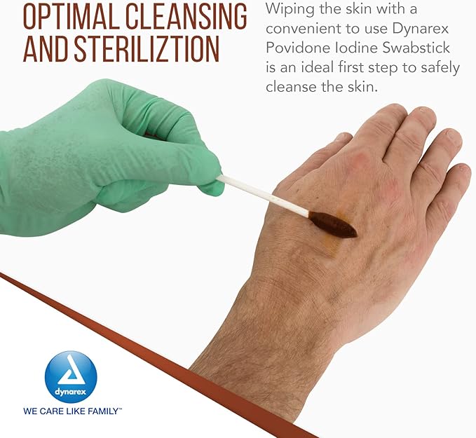 (Case) Dynarex Povidone-Iodine Swabsticks, 50/Box, 10 Boxes/Case