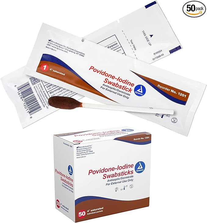 (Case) Dynarex Povidone-Iodine Swabsticks, 50/Box, 10 Boxes/Case