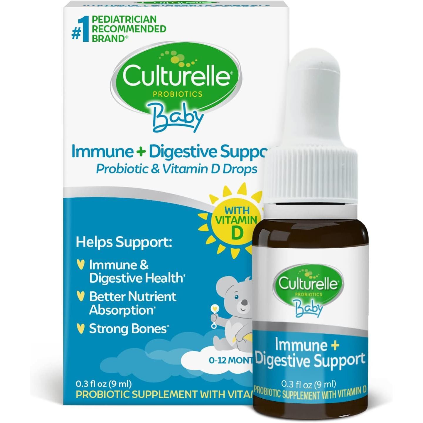 Culturelle Baby Immune + Digestive Support Probiotic & Vitamin D Drops, 0.3 fl oz (9 mL)