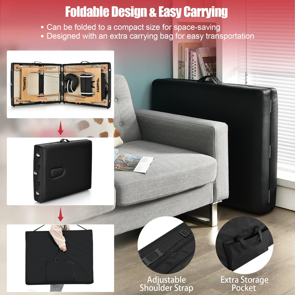 3 Fold Portable Adjustable Massage Table with Carry Case