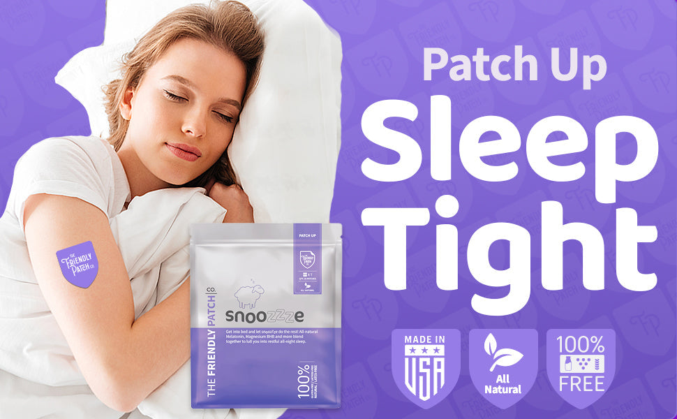 Snooze Melatonin Sleep Patches: Ashwagandha, Magnesium BHB, Valerian root Travel 8 Pack