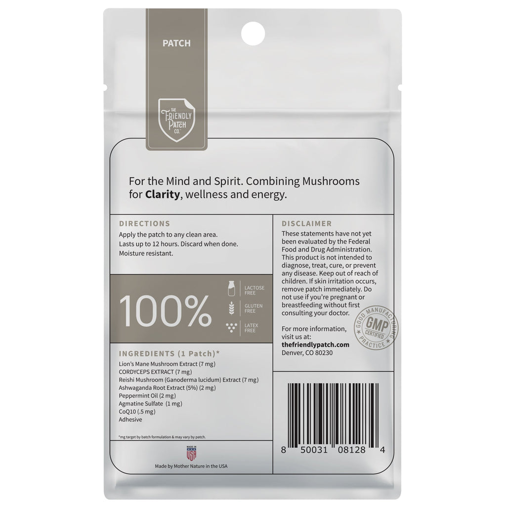 Clarity Focus Patch: Lions Mane Mushroom, Reishi Mushroom, and cordyceps 8 patches