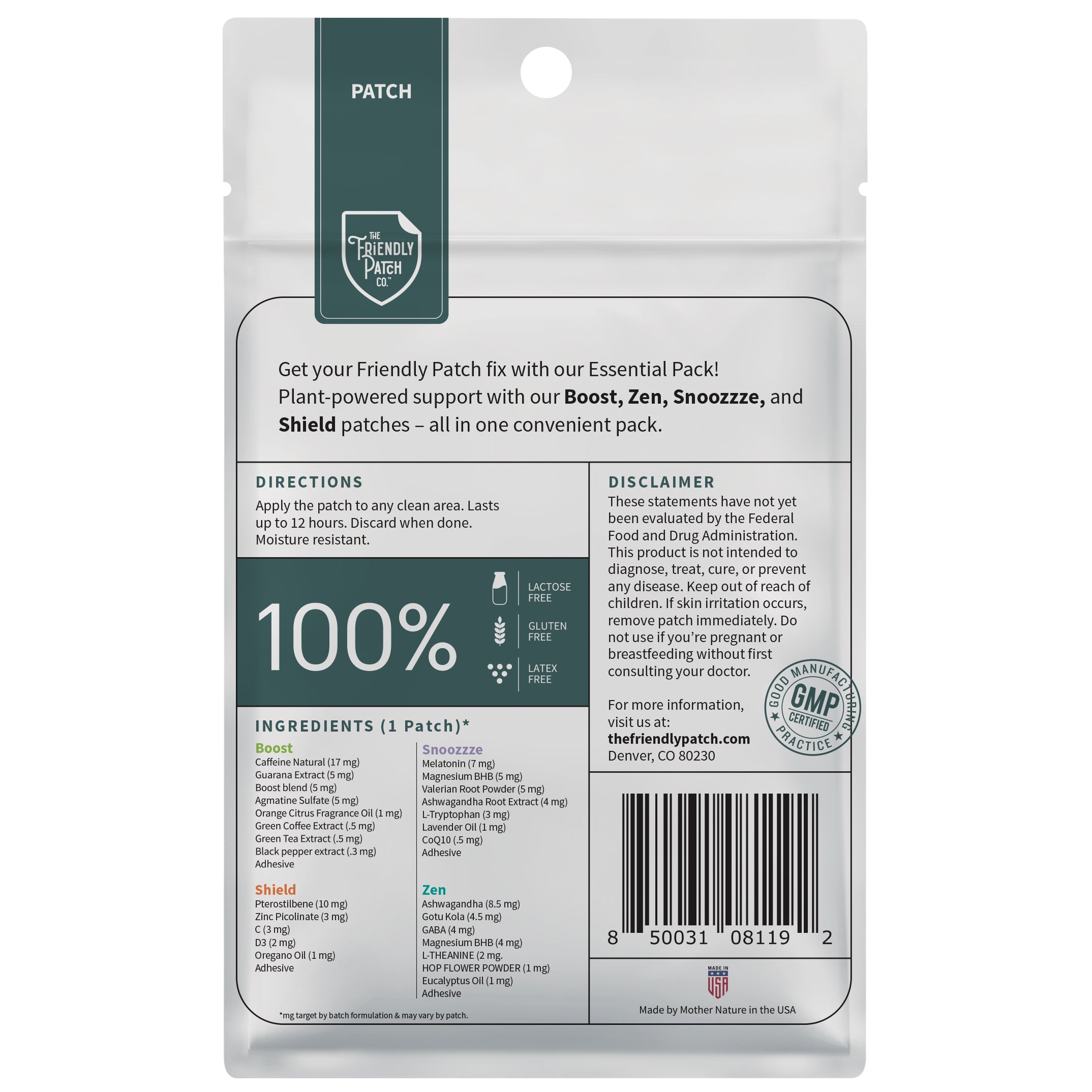 Essentials Vitamin Patches: Boost, Relax, Snooze, Shield - 8 pack