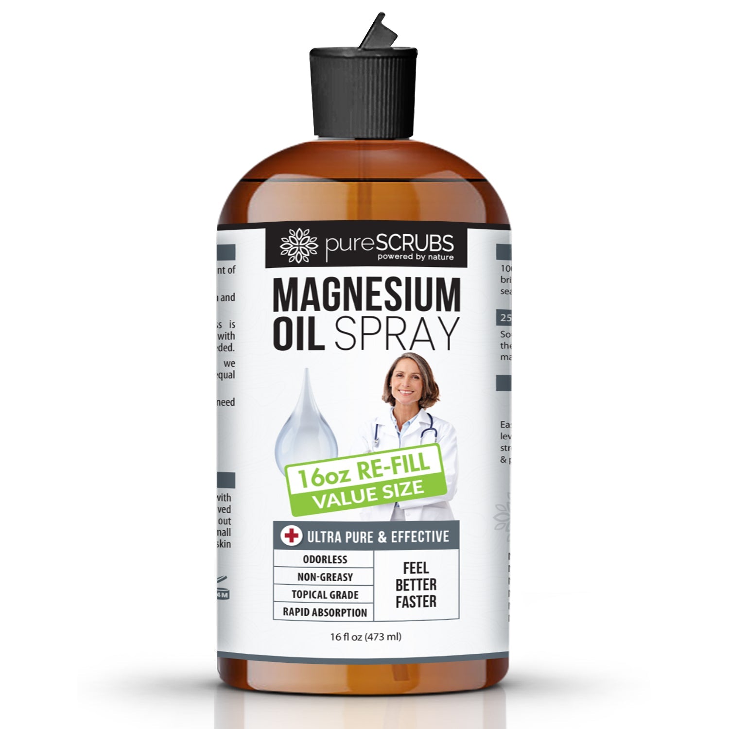 Doctor Recommended Pure Topical Magnesium Oil Spray [16oz RE-FILL], Ultra-Fast Absorption for Better Health, Original Zechstein Brine