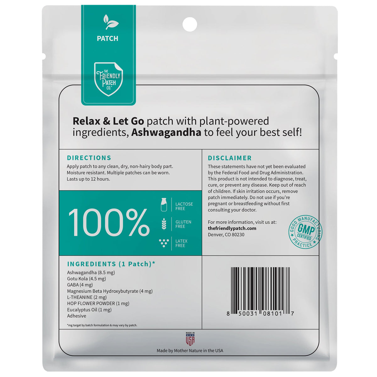 Relax & Let Go Zen Stress Patches with Ashwagandha, L-Theanine, GABA - 28 Patches