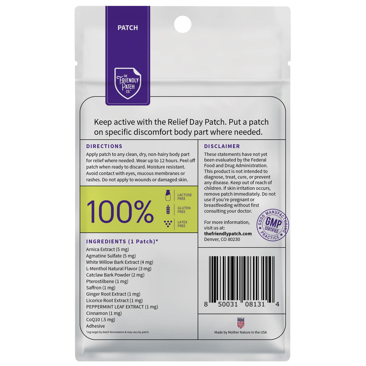 Relief Day Pain Patches: Sustained Arnica & Willow Bark Patches - 8 pack