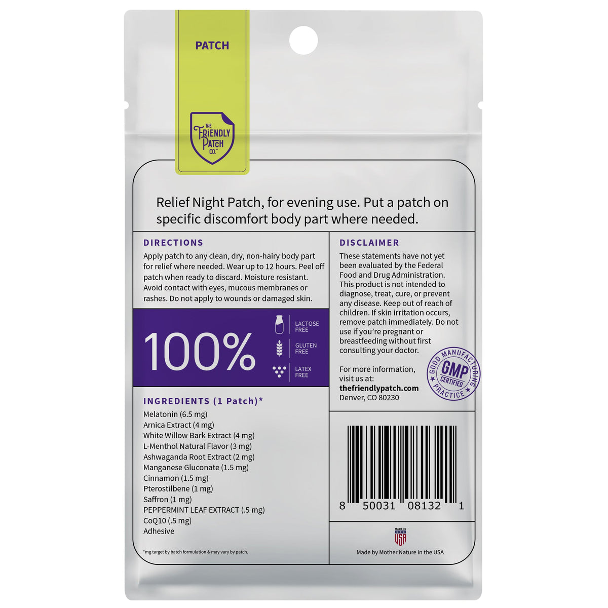 Relief Night Pain Patches: Arnica & Melatonin for Soreness & Sleep - 8 Pack