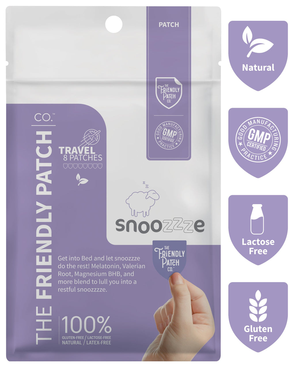 Snooze Melatonin Sleep Patches: Ashwagandha, Magnesium BHB, Valerian root Travel 8 Pack