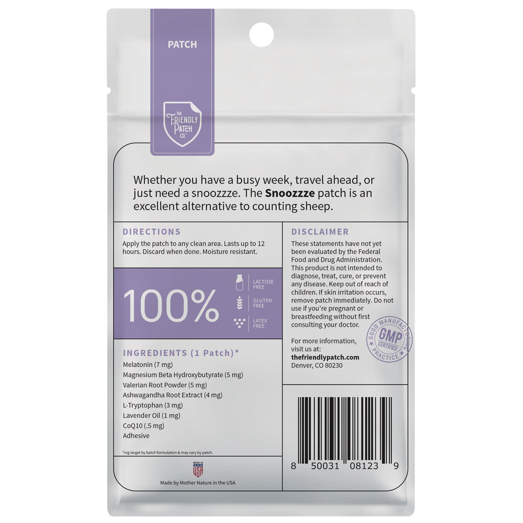 Snooze Melatonin Sleep Patches: Ashwagandha, Magnesium BHB, Valerian root Travel 8 Pack