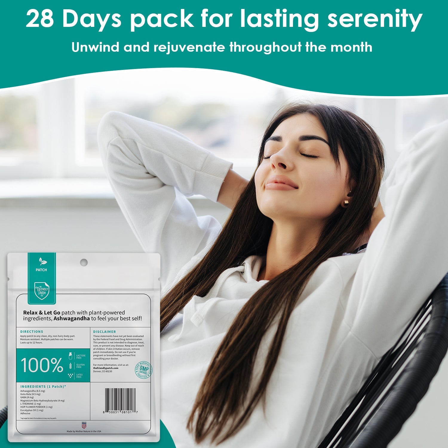 Relax & Let Go Zen Stress Patches with Ashwagandha, L-Theanine, GABA - 28 Patches