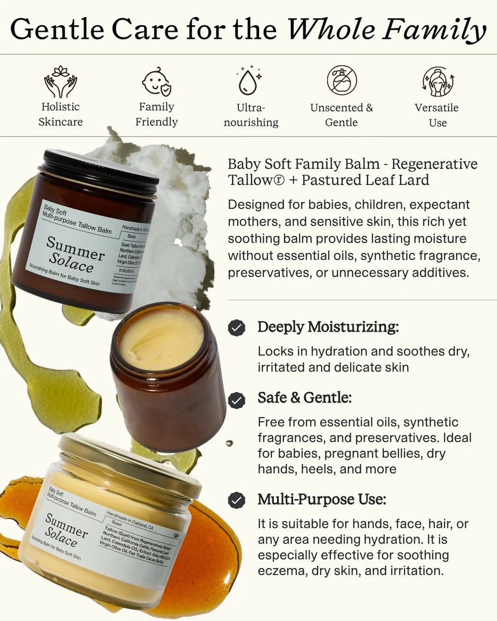 Baby Soft Family Tallow Balm with Lard + Cacao • Gentle Unscented Moisturizer
