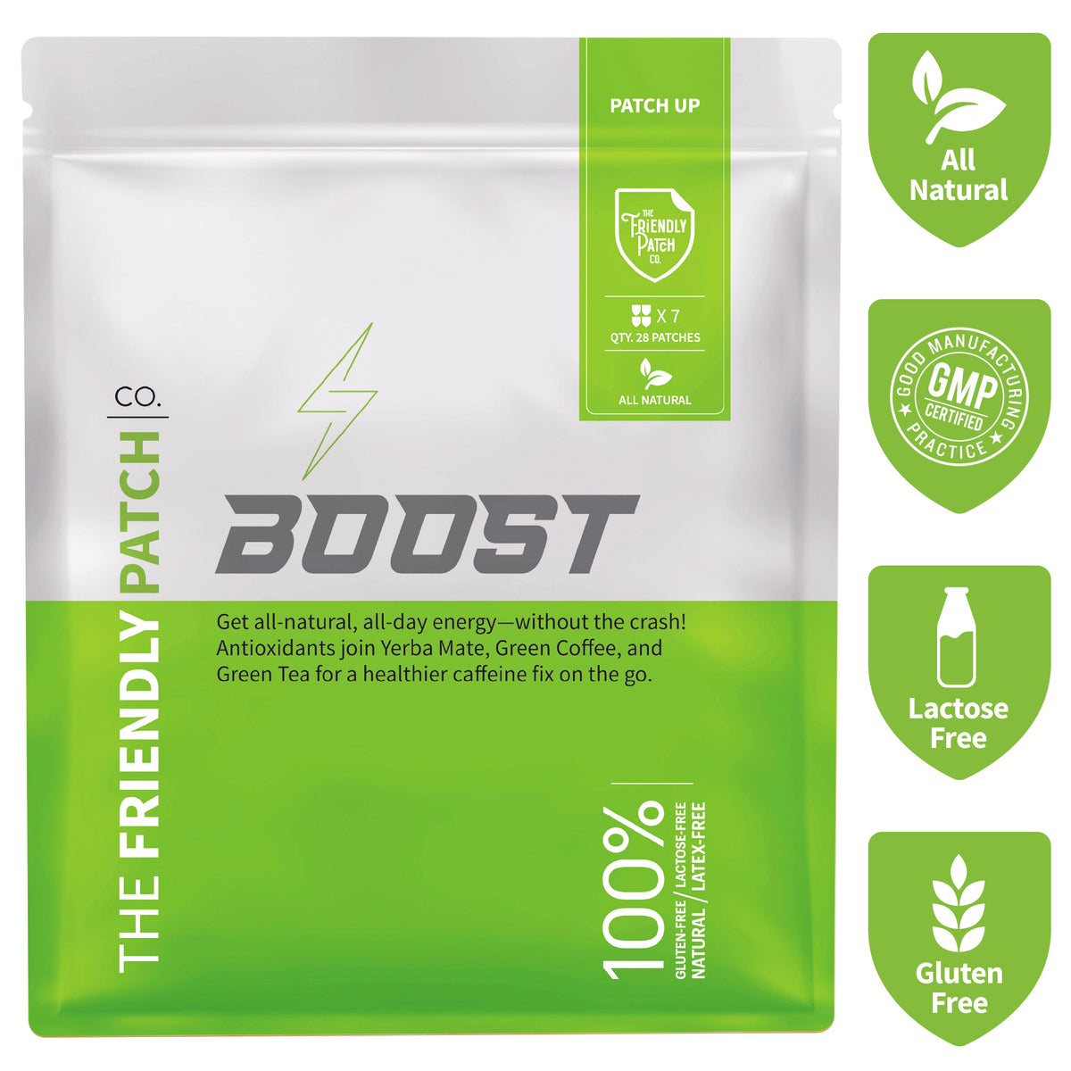 Boost Energy Patches: Caffeine, Guarana Green Tea Transdermal Energy - 28 Pack