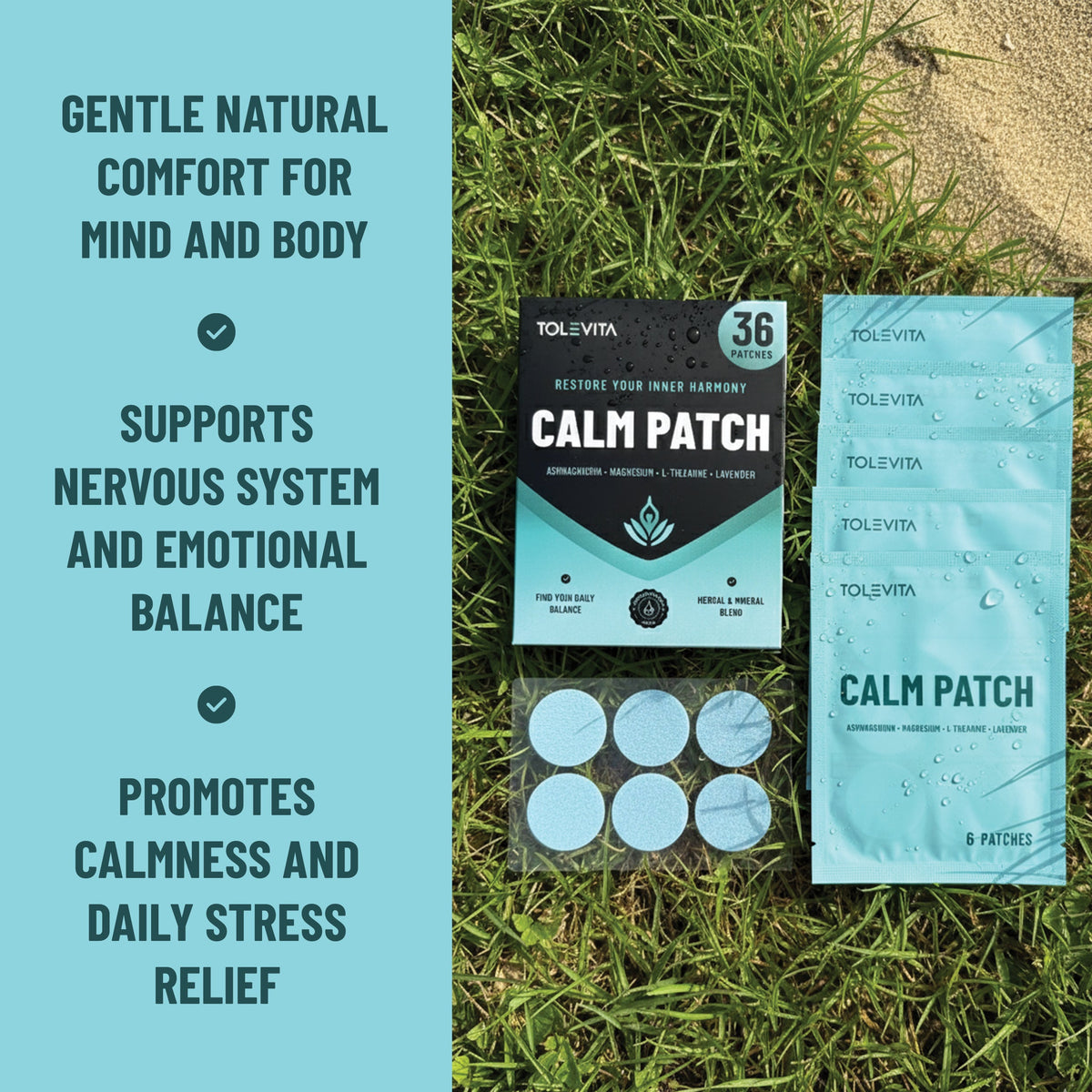 Calm Patches Relaxation & Stress Relief with GABA, Ashwagandha, L-Theanine, Passion Flower, Magnesium, 36 patches