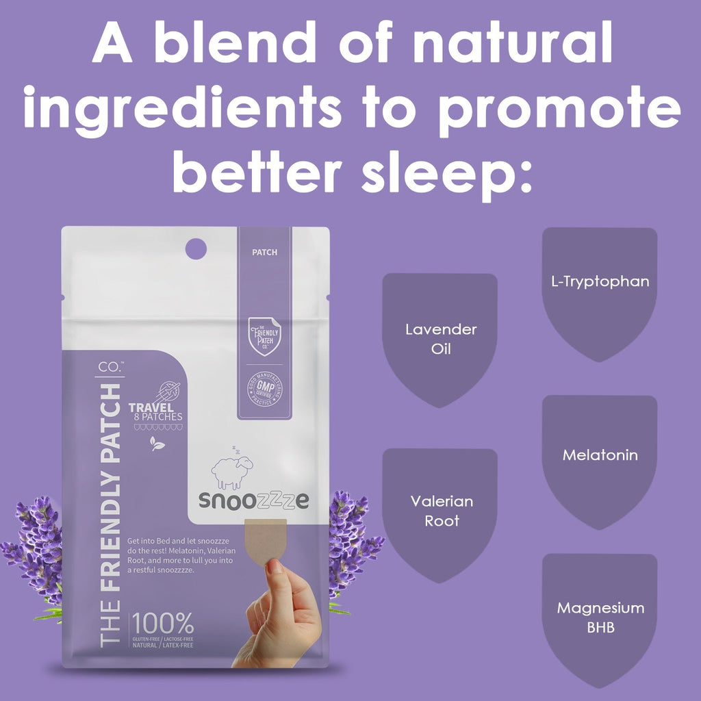 Snooze Melatonin Sleep Patches: Ashwagandha, Magnesium BHB, Valerian root Travel 8 Pack