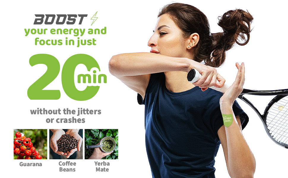Boost Energy Patches: Caffeine, Guarana Green Tea Transdermal Energy - 28 Pack